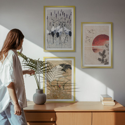 Lot de 3 tableaux pour salon Paysage de grues japonaises