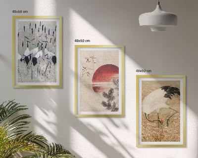 Lot de 3 tableaux pour salon Paysage de grues japonaises