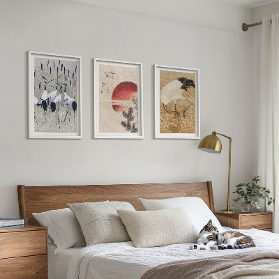 Lot de 3 tableaux pour salon Paysage de grues japonaises