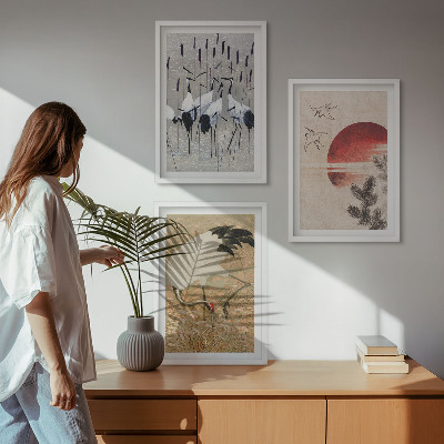 Lot de 3 tableaux pour salon Paysage de grues japonaises
