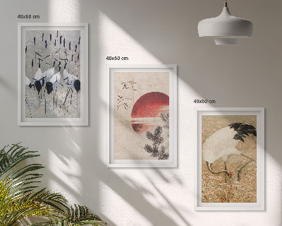 Lot de 3 tableaux pour salon Paysage de grues japonaises