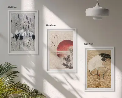Lot de 3 tableaux pour salon représentant un paysage de grues japonaises