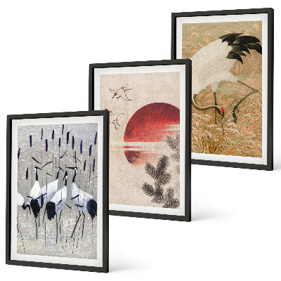 Lot de 3 tableaux pour salon Paysage de grues japonaises