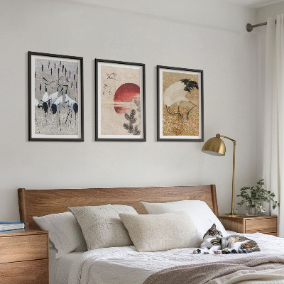 Lot de 3 tableaux pour salon Paysage de grues japonaises