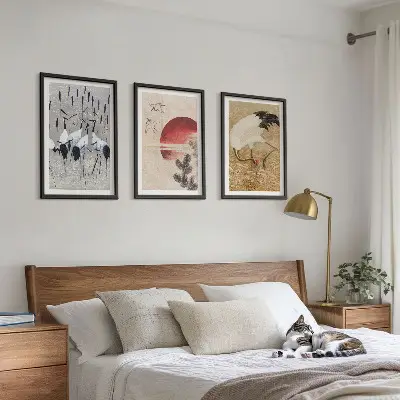 Lot de 3 tableaux pour salon représentant un paysage de grues japonaises