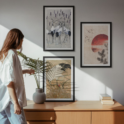 Lot de 3 tableaux pour salon Paysage de grues japonaises