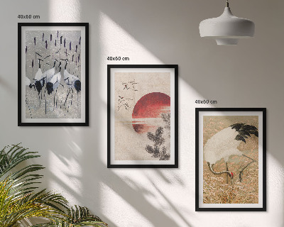 Lot de 3 tableaux pour salon Paysage de grues japonaises