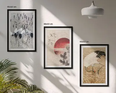 Lot de 3 tableaux pour salon représentant un paysage de grues japonaises