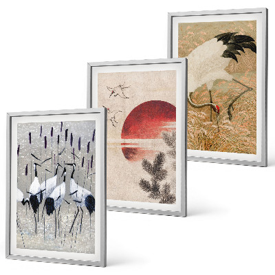 Lot de 3 tableaux pour salon Paysage de grues japonaises