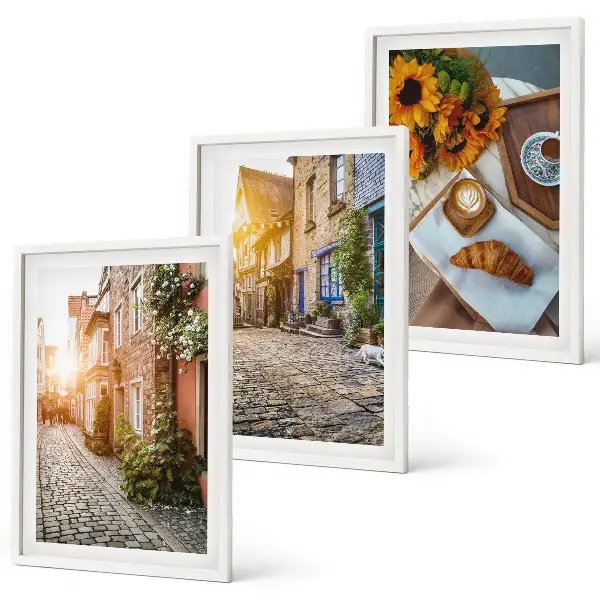 Cadre photo mural motif café de rue et tournesols