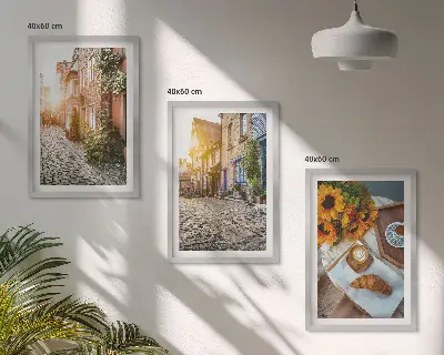 Cadre photo mural motif café de rue et tournesols