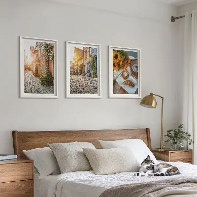 Cadre photo mural motif café de rue et tournesols