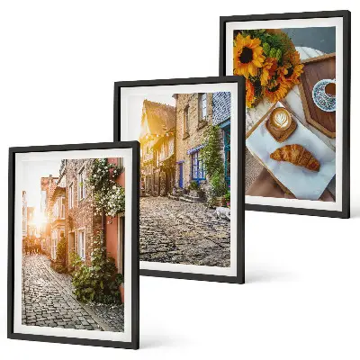 Cadre photo mural motif café de rue et tournesols