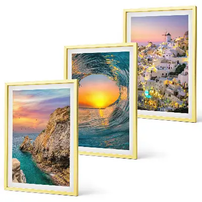 Lot de 3 tableaux pour salon vagues de la mer avec maisons blanches de Santorin