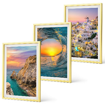 Lot de 3 tableaux pour salon Vagues de la mer, maisons blanches de Santorin