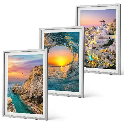 Lot de 3 tableaux pour salon vagues de la mer avec maisons blanches de Santorin