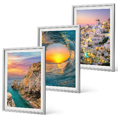 Lot de 3 tableaux pour salon Vagues de la mer, maisons blanches de Santorin