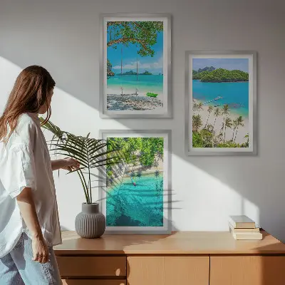 Cadre photo mural représentant des plages avec des palmiers et une eau cristalline