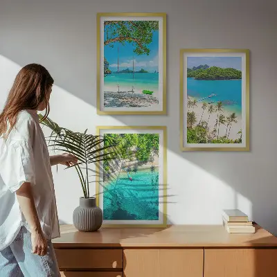 Cadre photo mural représentant des plages avec des palmiers et une eau cristalline