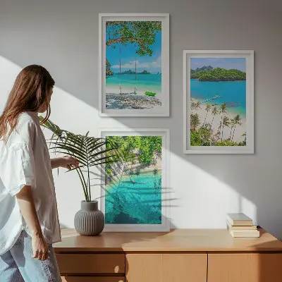 Cadre photo mural représentant des plages avec des palmiers et une eau cristalline