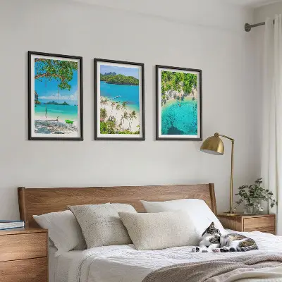 Cadre photo mural représentant des plages avec des palmiers et une eau cristalline