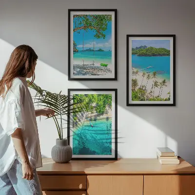 Cadre photo mural représentant des plages avec des palmiers et une eau cristalline