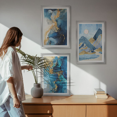Lot de 3 tableaux pour salon Motifs abstraits des Montagnes Bleues