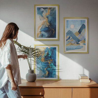 Lot de 3 tableaux pour salon Motifs abstraits des Montagnes Bleues