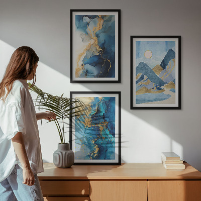 Lot de 3 tableaux pour salon Motifs abstraits des Montagnes Bleues