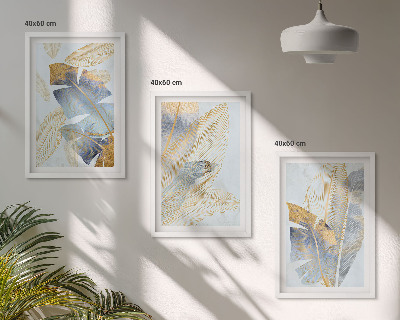 Lot de 3 tableaux pour salon Feuilles bleu-beige clair