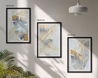 Lot de 3 tableaux pour salon Feuilles bleu-beige clair