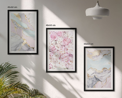 Lot de 3 tableaux pour salon Fleurs roses, pastel marbré