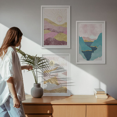 Cadre photo mural Montagnes abstraites soleil