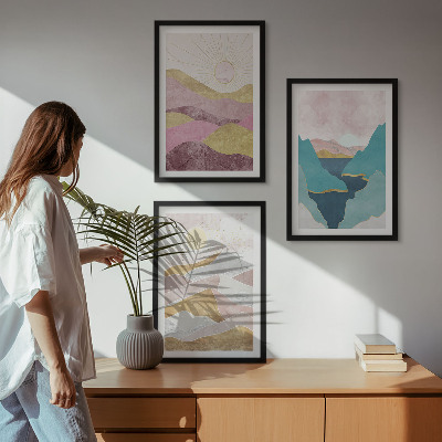 Cadre photo mural Montagnes abstraites soleil