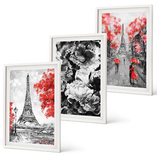 Lot de 3 tableaux pour salon Peintures grises de la Tour Eiffel