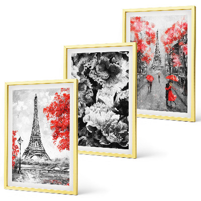 Lot de 3 tableaux pour salon Peintures grises de la Tour Eiffel