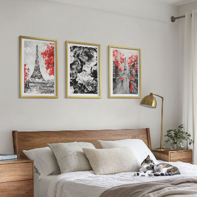 Lot de 3 tableaux pour salon Peintures grises de la Tour Eiffel
