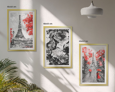Lot de 3 tableaux pour salon Peintures grises de la Tour Eiffel