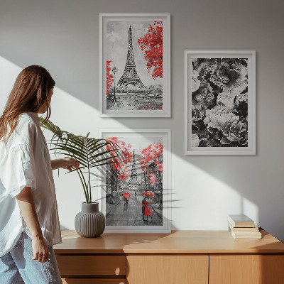 Lot de 3 tableaux pour salon Peintures grises de la Tour Eiffel
