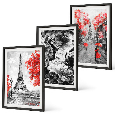 Lot de 3 tableaux pour salon Peintures grises de la Tour Eiffel