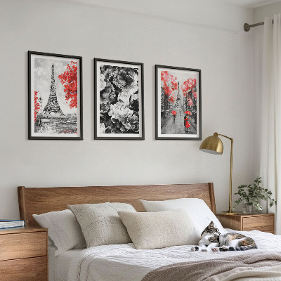 Lot de 3 tableaux pour salon Peintures grises de la Tour Eiffel