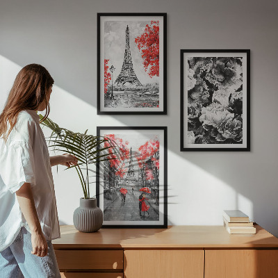Lot de 3 tableaux pour salon Peintures grises de la Tour Eiffel