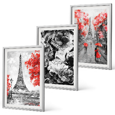 Lot de 3 tableaux pour salon Peintures grises de la Tour Eiffel