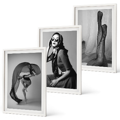 Lot de 3 tableaux pour salon Portraits de femmes en noir et blanc