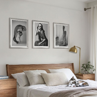 Lot de 3 tableaux pour salon Portraits de femmes en noir et blanc