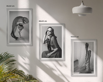 Lot de 3 tableaux pour salon Portraits de femmes en noir et blanc