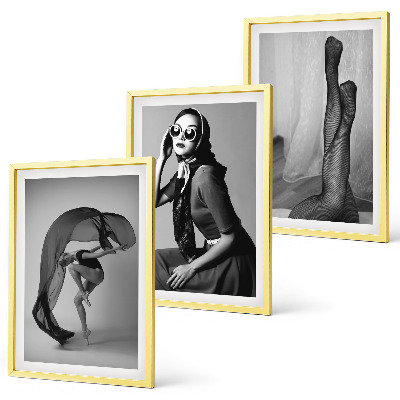 Lot de 3 tableaux pour salon Portraits de femmes en noir et blanc