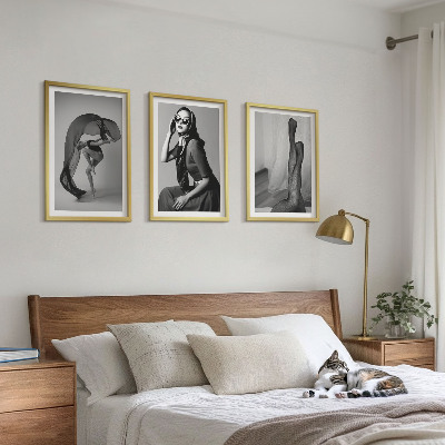 Lot de 3 tableaux pour salon Portraits de femmes en noir et blanc