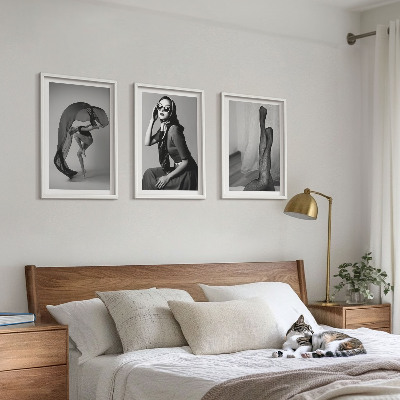 Lot de 3 tableaux pour salon Portraits de femmes en noir et blanc