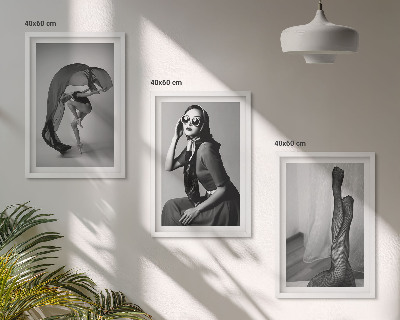 Lot de 3 tableaux pour salon Portraits de femmes en noir et blanc